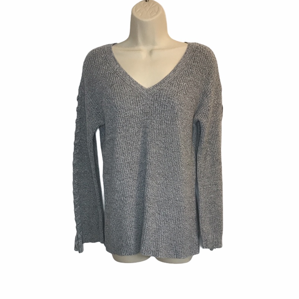American Eagle Gray Lace Sleeve Knit Sweater XS